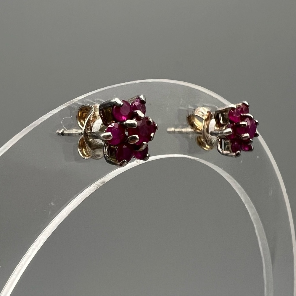 Ruby And Sterling Flower Stud Earrings - image 3